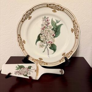 Andrea by Sadek Golden Botanical Cake Plate and Server.  Gold Accent. EUC